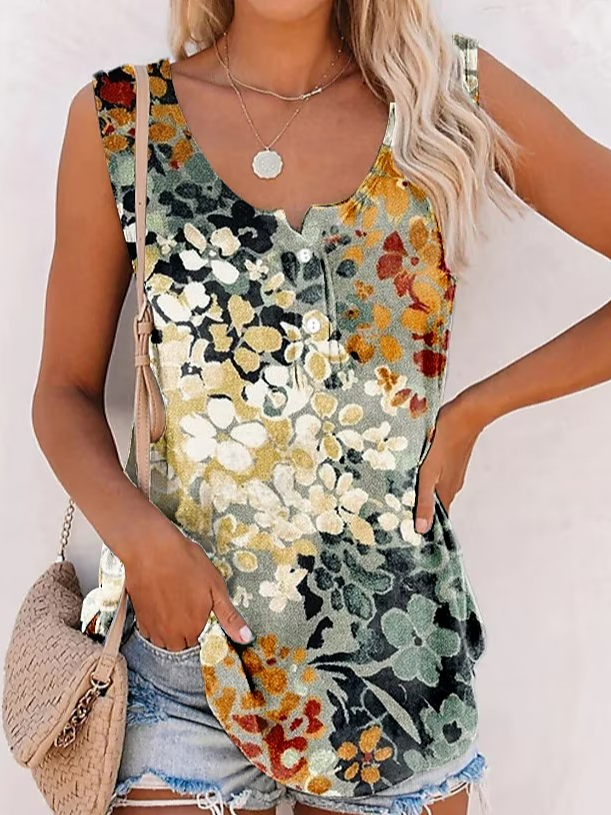 V Neck Loose Casual Floral Tank Top WS87 - fabuloryshop