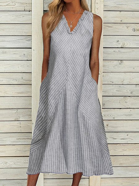 Casual Regular Fit Striped V Neck Short Sleeve women Dress WE96 - fabuloryshop