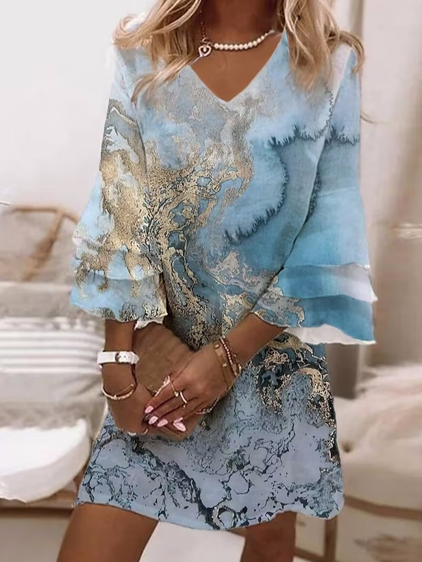 Gradient Pattern Casual V Neck Dress WE90 - fabuloryshop