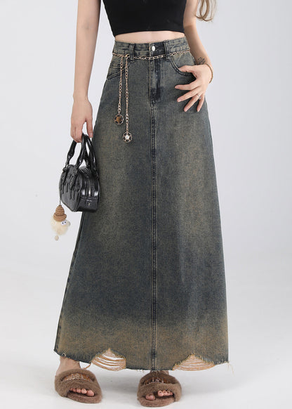 Vintage Blue Pockets High Waist Denim Skirt Summer EE016