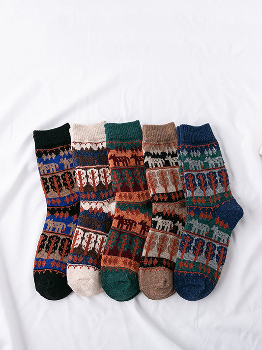 Lot de 5 paires de chaussettes d'hiver en laine ethnique pour femme AS1019