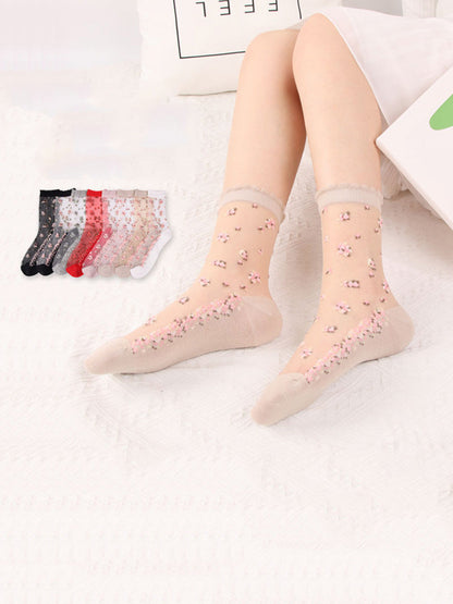 8 Pairs Women Summer Floral Jacquard Thin Socks LL007