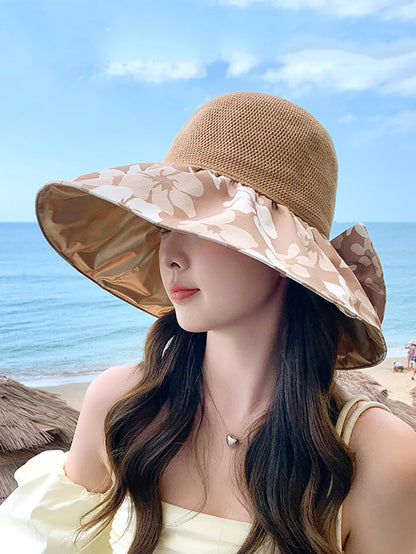 Women Summer Flower Spliced Bowknot Sunproof Hat AA1028