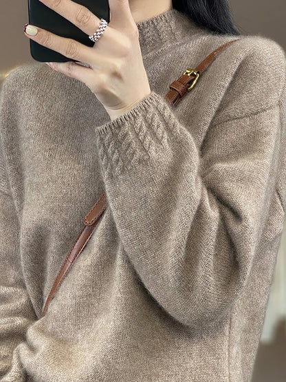 Women Autumn Half-Turtleneck Knit 100%Wool Sweater QU010