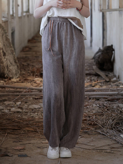 Women Summer Vintage Worn Straight Linen Pants IO1010