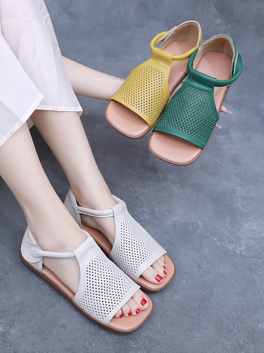 Sandalen Leder Flach Hohl Sommer Out Casua Frauen