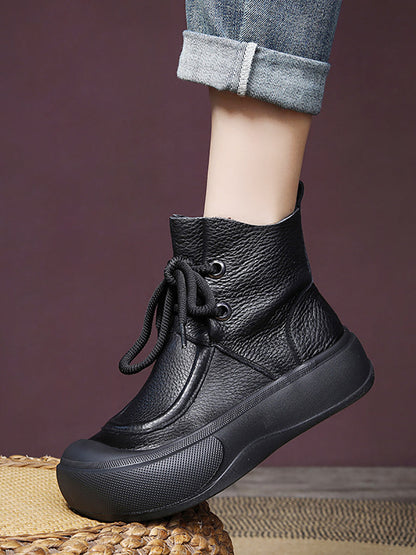 Women Casual Winter Solid Leather Strap Platform Boots WG009