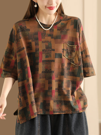 Women Casual Summer Print Loose Cotton Shirt XX1008