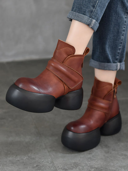 Women Fashion Soft Genuine Leather Platfrom Ankle Boots WG008