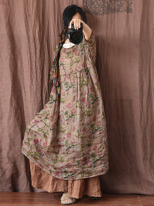 Robe d'été ample à carreaux floraux vintage pour femmes OP1008