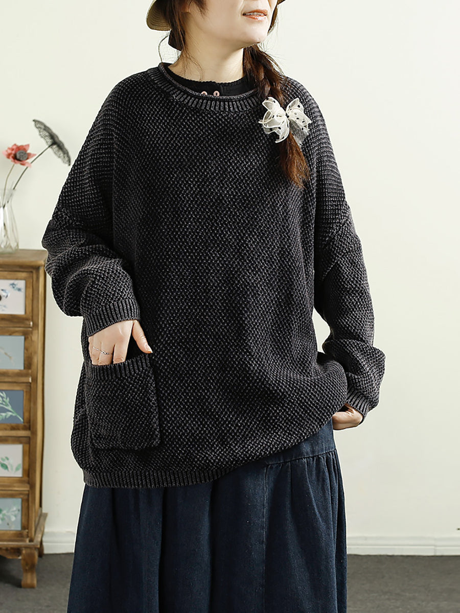 Pull en tricot uni à col rond pour femme, décontracté, automne, AT1025 