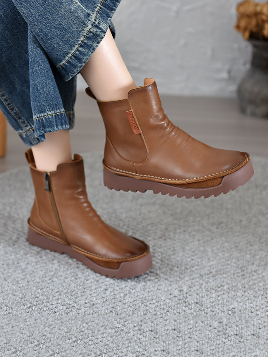 Women Autumn Vintage Leather Spliced Ankle Boots BA1013