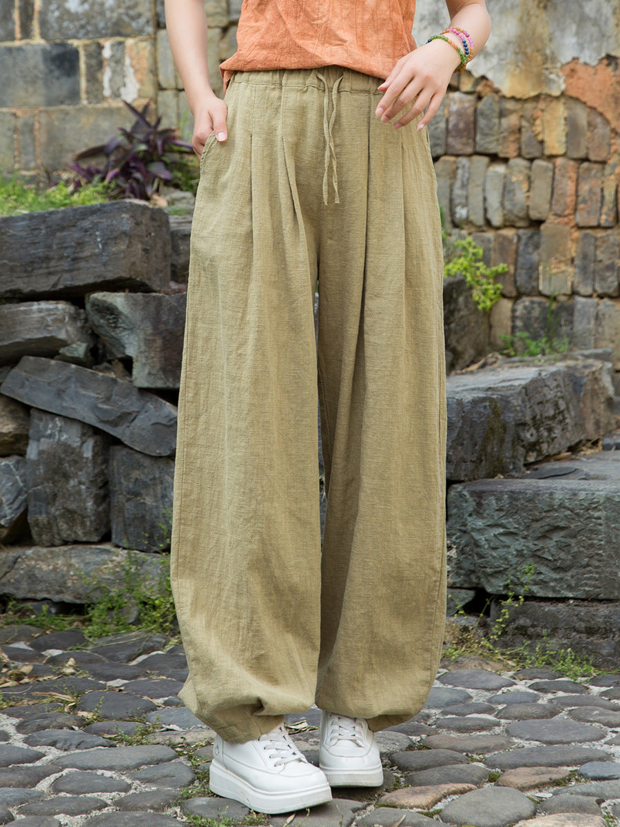 Damen Pure Ramie Straight Worn Color Sommerhose 