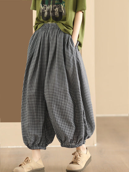 Women Summer Vintage Plaid Cotton Harem Pants BN1021