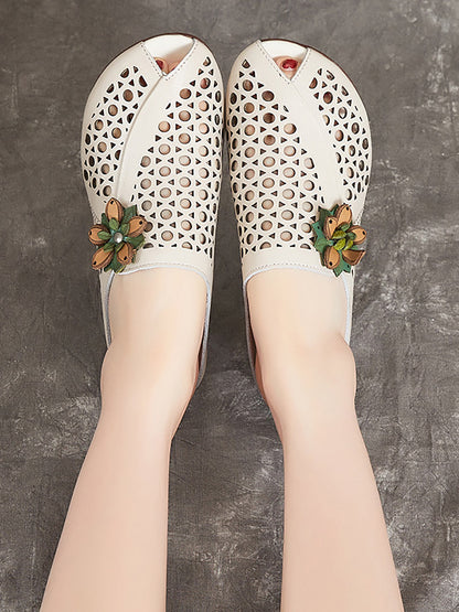 Women Summer Artsy Leather Cutout Flower Spliced Sandals OP1048