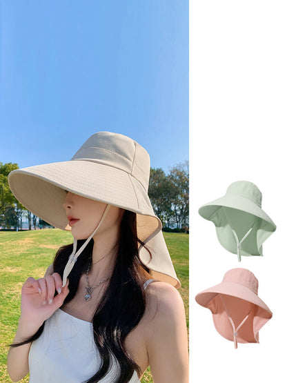 Women Summer Solid Large Brim Neck Guard Sunproof Hat WE1005