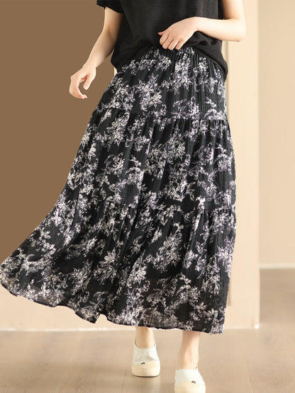 Women Summer Vintage Floral Cotton Loose Skirt BN1017