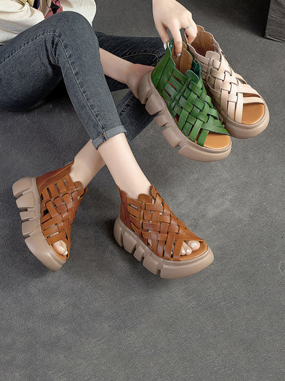 Women Summer Leather Weave Platform Sandals AS1016