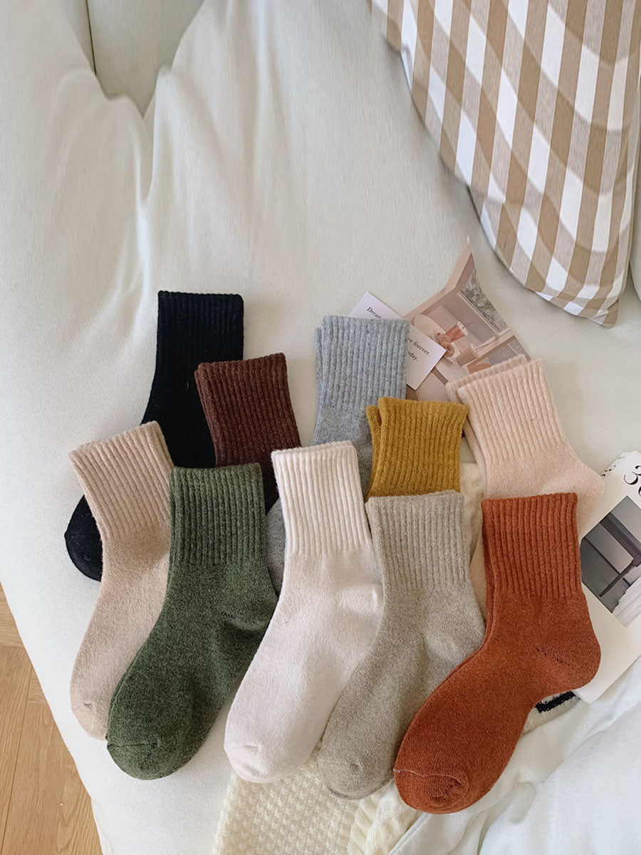 5 Pairs Women Solid Warm Wool Winter Socks BA1027