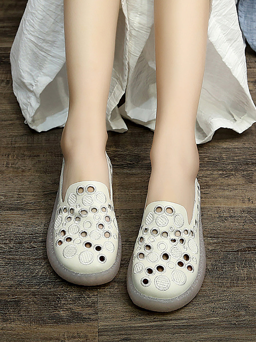 Women Summer Casual Leather Embroidery Cutout Shoes CC049