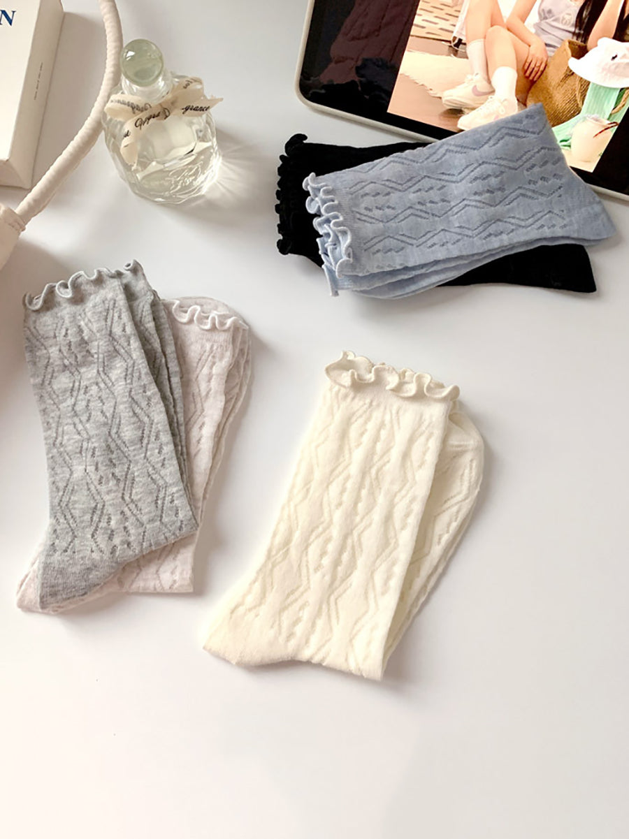 Lot de 5 paires de chaussettes mi-mollet fines d'été pour femmes ZZ1007