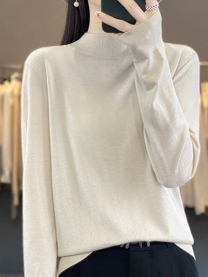 Women Autumn Knit Warm Half-Turtleneck Sweater WU019