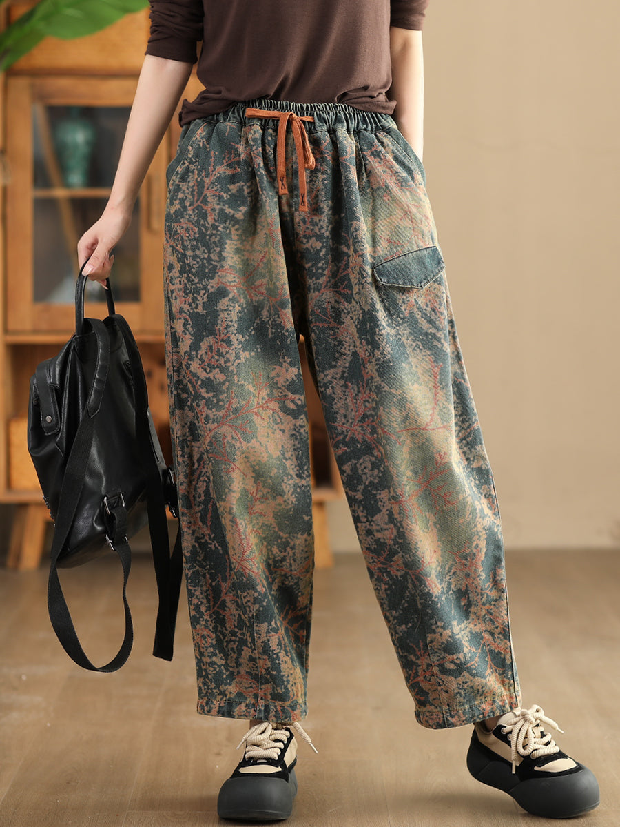 Women Casual  Tie-dye Autumn Strap Denim Harem Pants AI1028