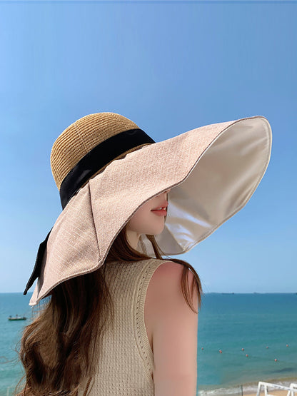 Women Summer Colorblock Large Brim Sunproof Hat WE1002