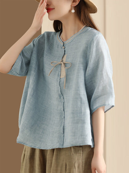 Women Ethnic Summer Spliced Ramie Shirt SC1022