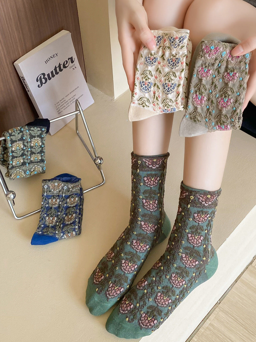 5 Paar Damensocken aus Baumwolle mit floralem Jacquardmuster AS1030