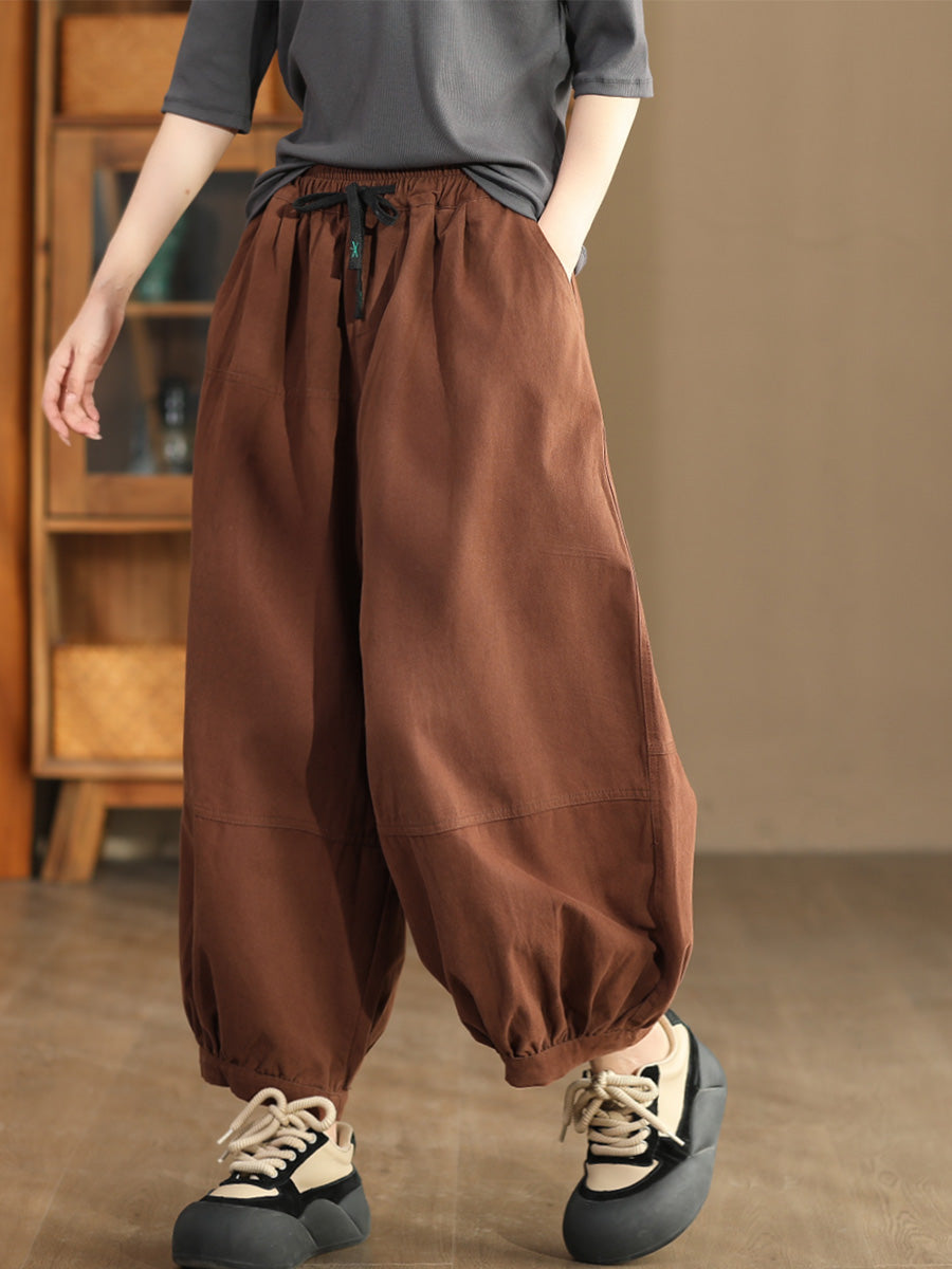 Women Autumn Casual Solid Spliced Cotton Harem Pants AS1022