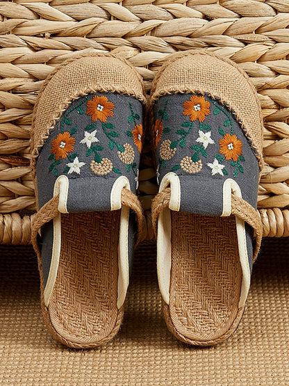 Women Summer Ethnic Flower Embroidery Slippers CC050