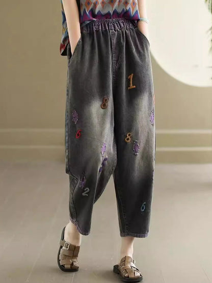 Women Summer Casual Embroidery Denim Pants AS1048