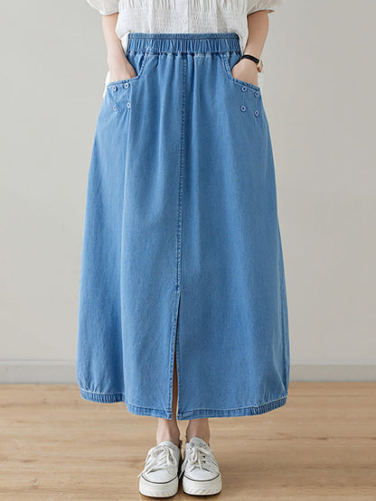 Women Summer Casual Solid Denim Skirt II1048