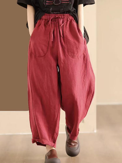 Women Summer Solid Linen Loose Harem Pants WE1021