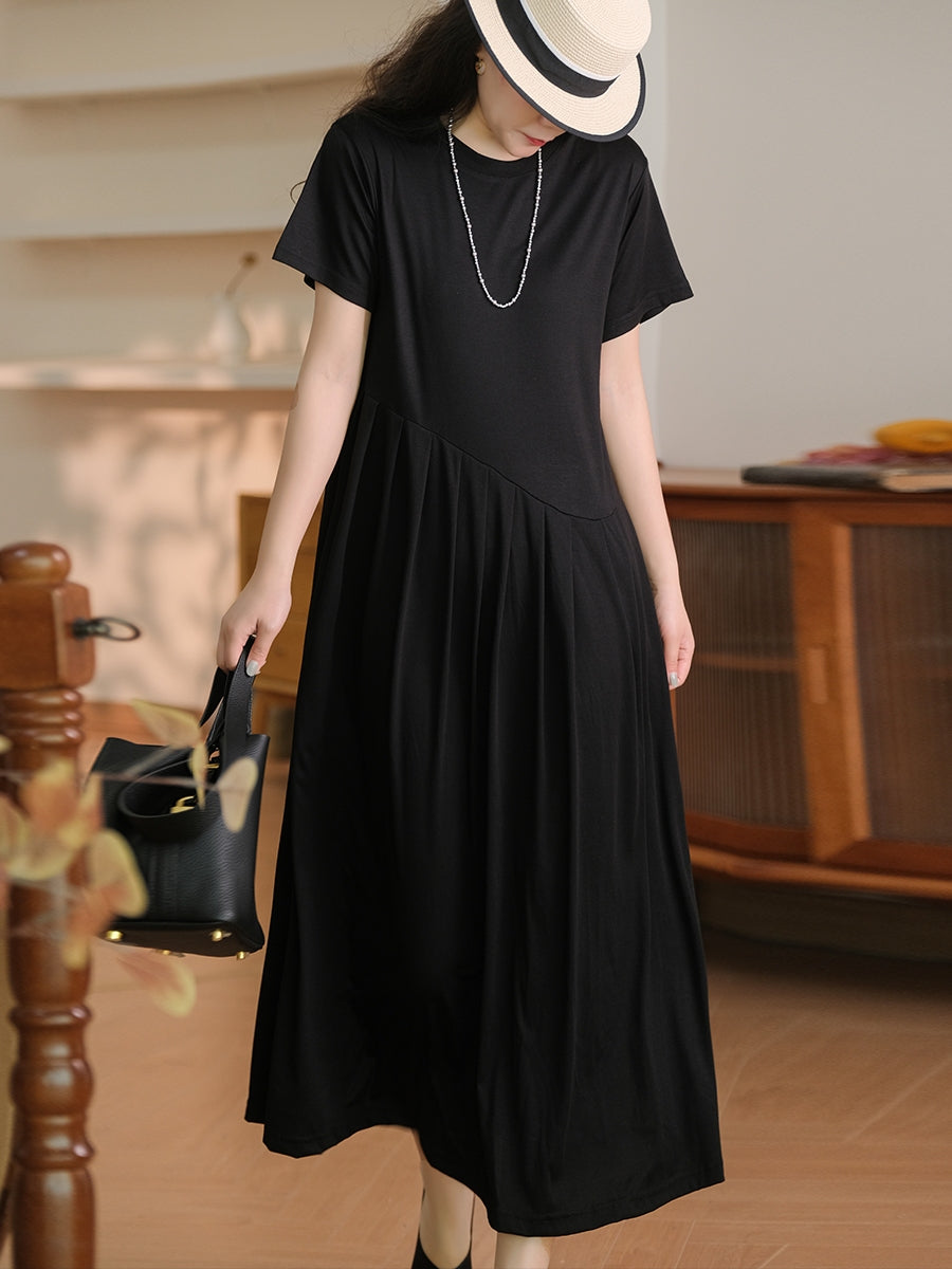 Plus Size Women Summer Solid Casual Cotton Dress PA1012