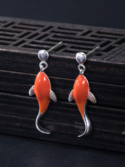 Boucles d'oreilles pendantes en argent et motif koi rouge pour femmes AI1023