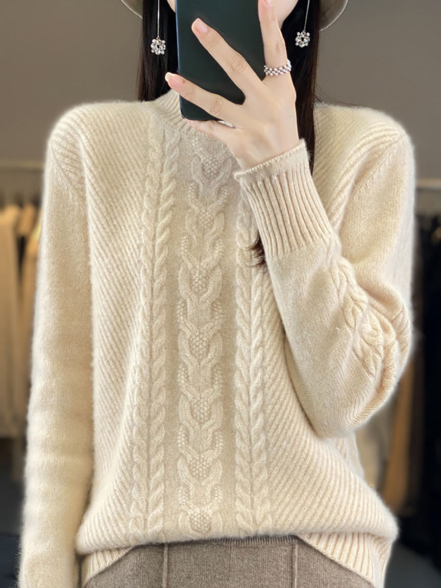 Women Autumn Half Turtleneck Wool Warm Twist Knit Sweater AV1009