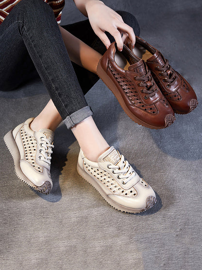 Women Summer Genuine Leather Cutout Platform Shoes F4156