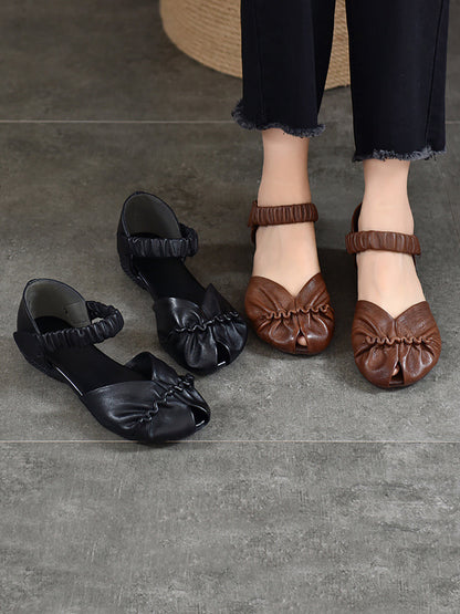 Women Summer Solid Artsy Leather Low-Heel Shoes UI1021