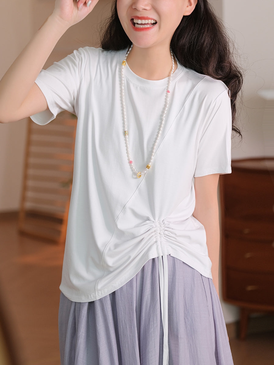 Women Summer Casual Solid Strap Cotton Shirt AA1037