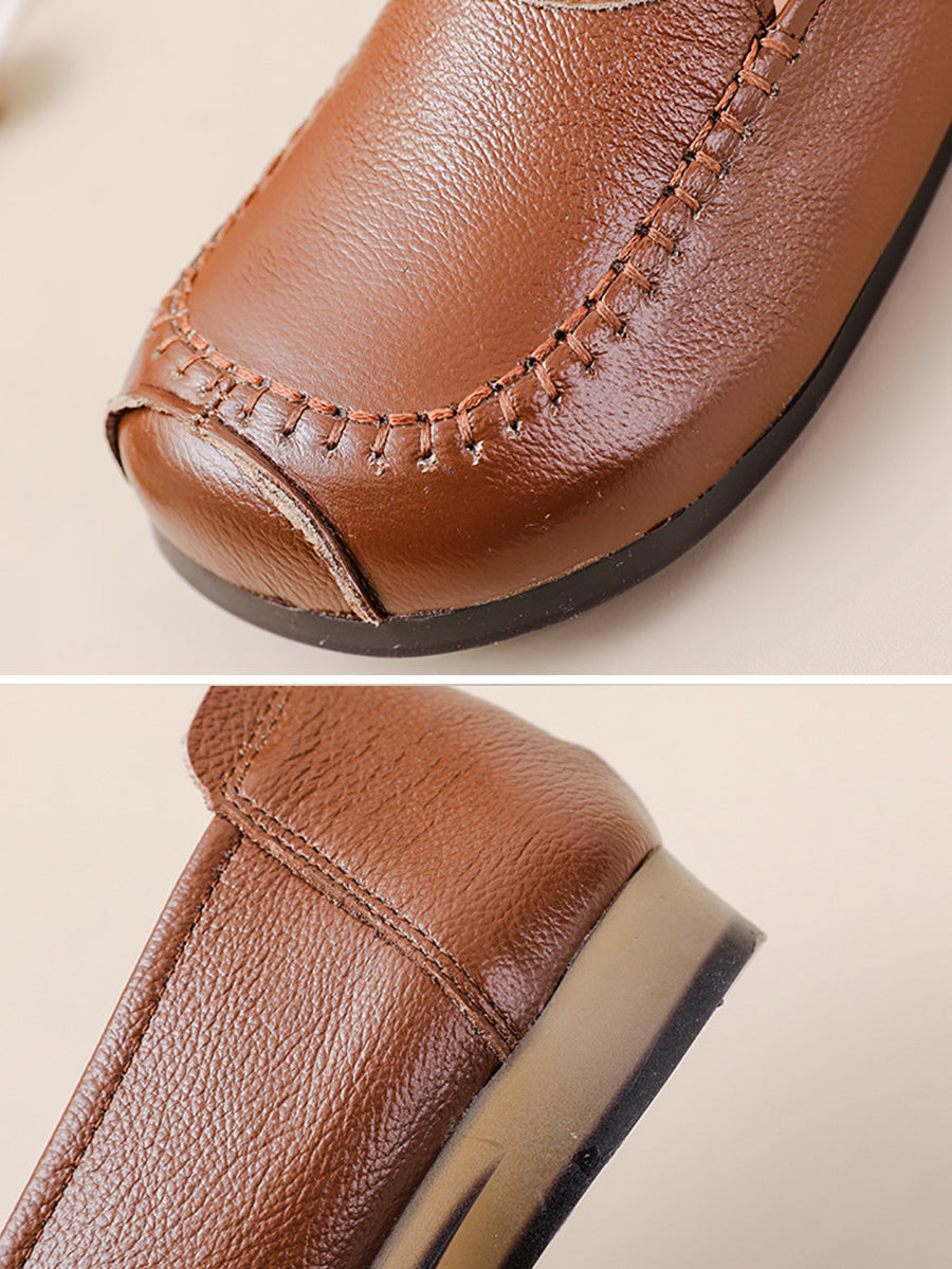 Women Summer Soft Leather Solid Stitching Flat Shoes PP1031