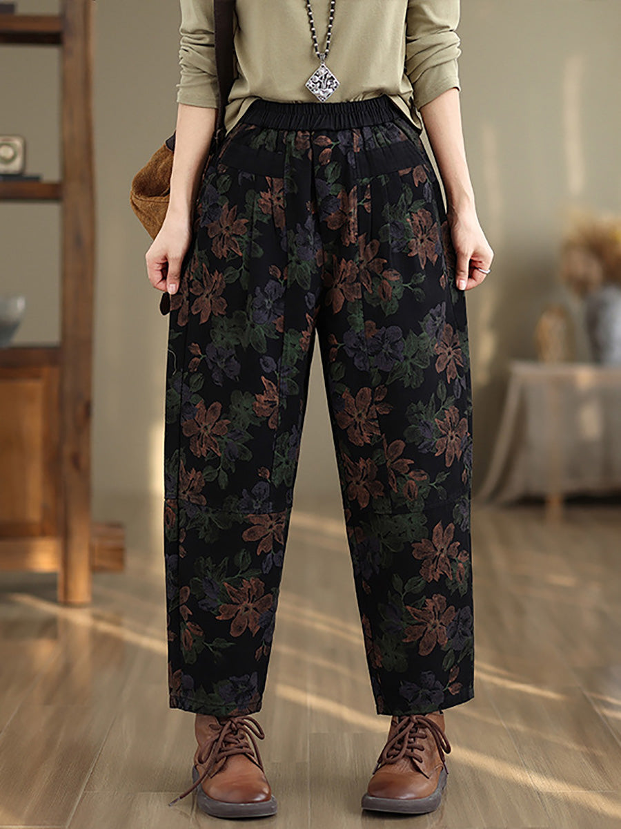 Women Autumn Vintage Flower Cotton Harem Pants AI1038