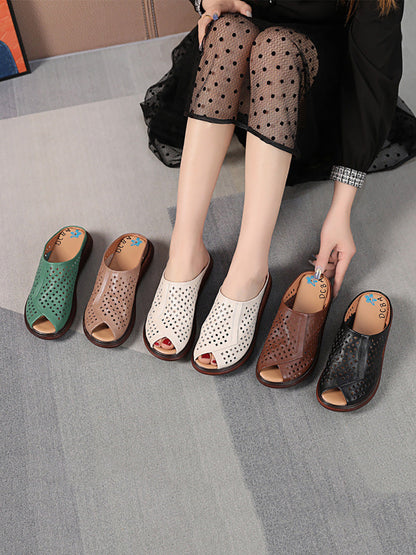 Women Summer Casual Leather Cutout Flat Sandals HH047