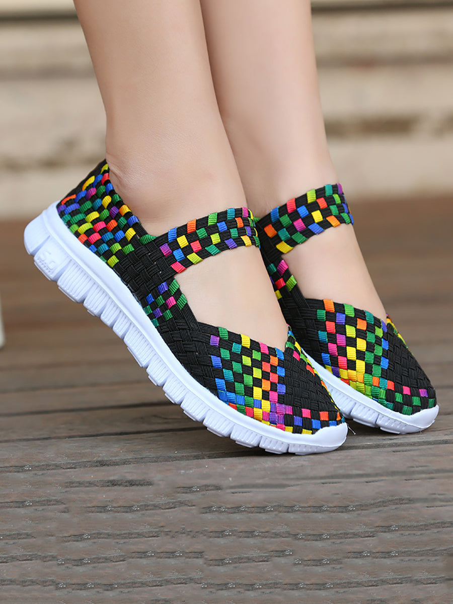 Women Summer Casual Colorblock Weave Flat Shoes RR1017