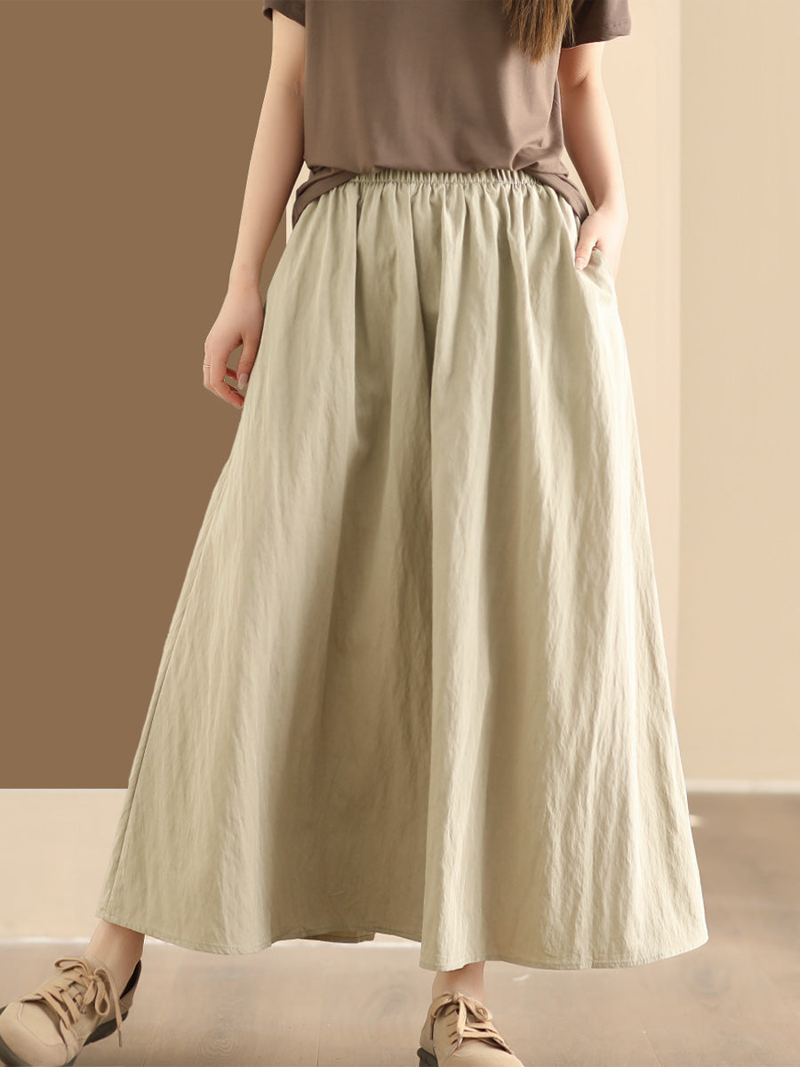 Women Summer Casual Solid Cotton A-shape Skirt KL1014
