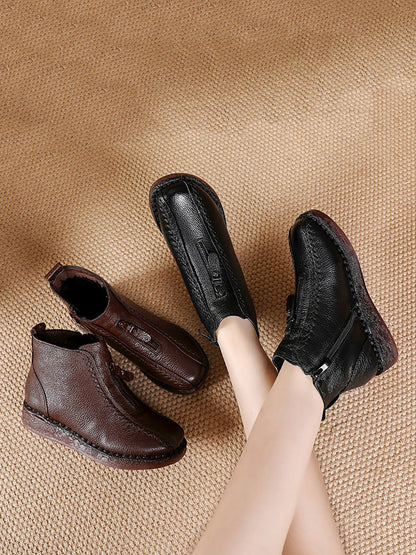 Women Winter Vintage Leather Fleece-lined Low Heel Boots AT1034