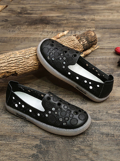 Women Summer Casual Leather Embroidery Cutout Shoes CC049