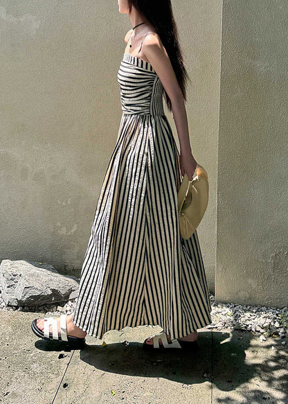 Holiday Style Black Striped Spaghetti Strap Dress Summer EE038