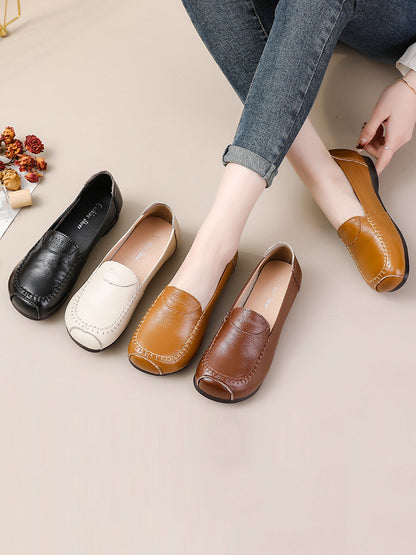 Women Summer Soft Leather Solid Stitching Flat Shoes PP1031